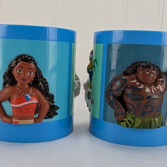 Disney Moana Plastic Mug Set of 2 Kids Handled 3D Characters Blue Reusable - Picture 1 of 12